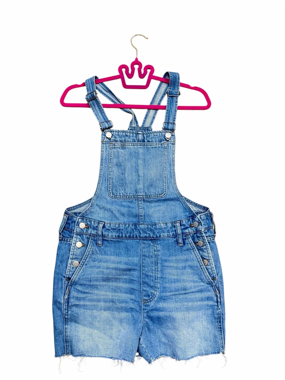 Madewell Blue Denim Short Overalls Raw Hem Size Small